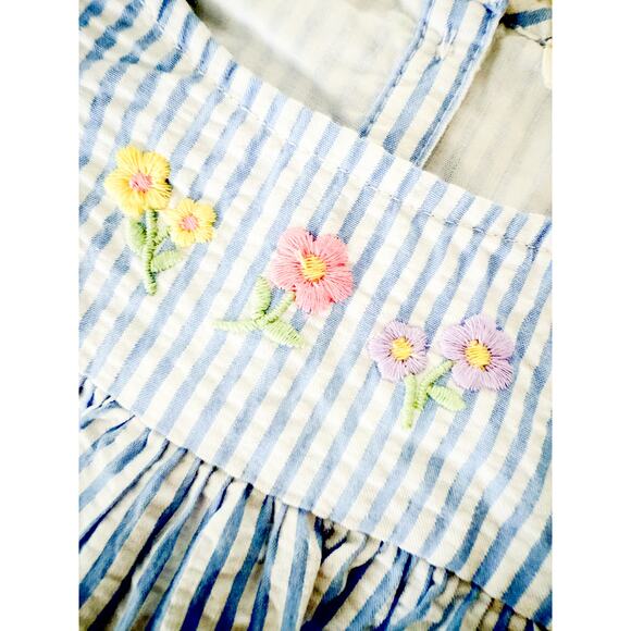 Crewcuts Factory | NWT Toddler Girls' Embroidered Seersucker Dress Blue White 3T - Picture 4 of 7